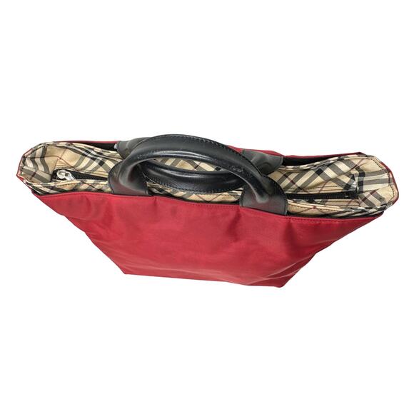 Burberry Blue Label Red Nylon w Nova Check at Zipper Tote - Picture 6 of 14